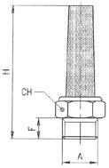 3/4 9 65 30 7040 1/4 Tłumik hałasu z regulacją przepływu, spiek brązu/mosiądz F H min H