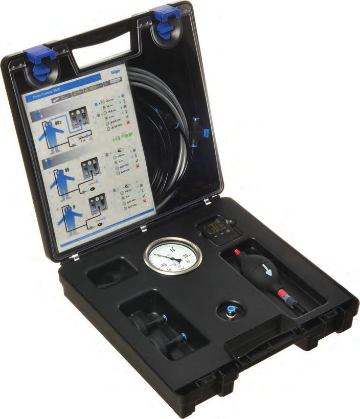 Dräger Porta Control 3000 Wyposażenie testowe Większe bezpieczeństwo pracy w kombinezonie ochrony przeciwchemicznej: przenośne urządzenie