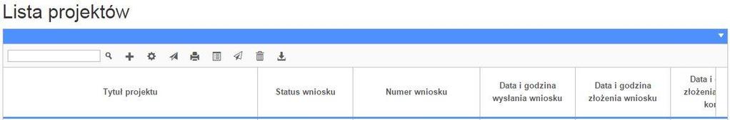 Drukuj. Zaznaczając projekt na liście i kilokając na ten przycisk możesz wydrukować swój projekt. Uwaga: nie można wydrukować projektu o statusie Wersja robocza.