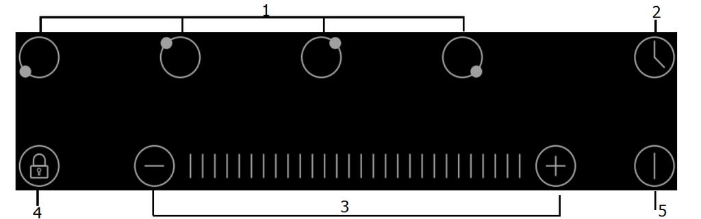Panel sterujący Model: XBERG BRGI 603 S 1. przyciski wyboru pola grzewczego 2. przycisk timer'a 3.