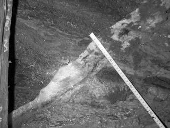 Position Podmoœcie (CV), 4 m. E of the reference point PP3199; B) A vein of fibrous salt. The small shaft Gazaris.