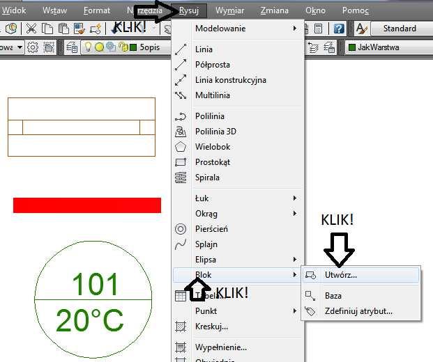 INSTRUKJA KOMPUTEROWA z Rysunku technicznego i geometrii wykreślnej Kolejnym krokiem jest zrobienie z gotowych obiektów bloki.