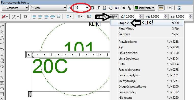 W dolnej części koła znajduje się wartość temperatury jaka powinna panować w pomieszczeniu.