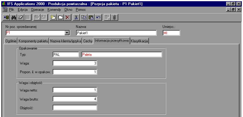 . W sekcji Opakowanie określamy parametry opakowania w jakim będziemy sprzedawać nasz produkt. W polu Typ za pomocą listy wybieramy rodzaj opakowania. W polu Waga wpisujemy wagę samego opakowania.