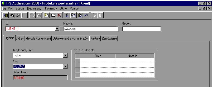 pracy całego module. Rejestracji poszczególnych klientów dokonujemy w folderze IFS/Sprzedaż/Klienci/Klient. Rys. 5.