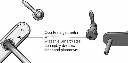 Złożenia Można użyć innego typu wiązania SmartMates opartego na geometrii, aby utworzyć wiązanie koncentryczne między dwiema okrągłymi ścianami, które jest niezbędne dla pełnego zdefiniowania