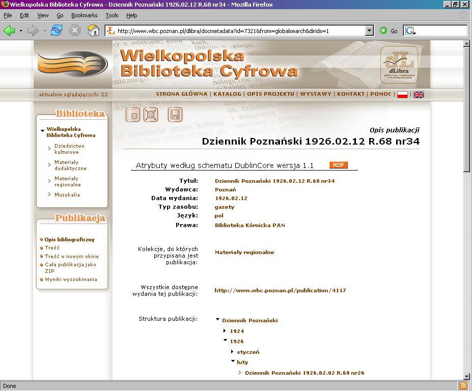 Rys. 9 Opis publikacji 4.3 Podsumowanie i dalszy rozwój Powstanie i dostępność cyfrowych treści to jeden z podstawowych impulsów rozwoju technologii informacyjnych.