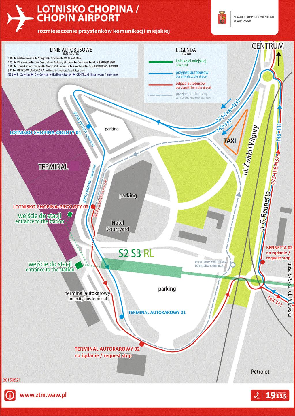 UKŁAD DROGOWY WEW. Model multimodalny: samolot, samochód, autobus, pociąg. Drogi dojazdowe od ul. Żwirki i Wigury i POW ( ul.