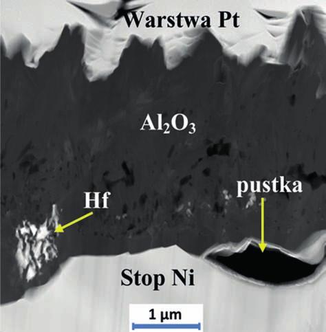 żarowytrzymałym stopie niklu podczas utleniania w temperaturze 1050 o C przez 100h Fig. 3.