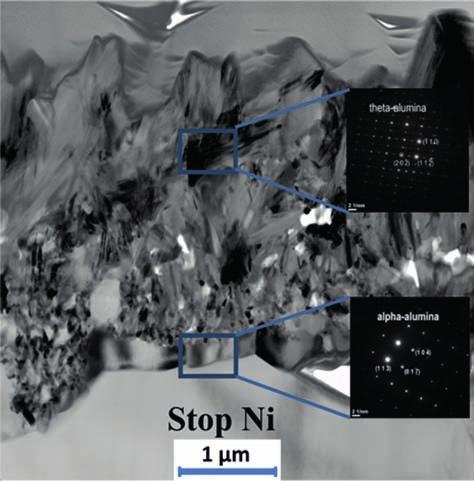 resistant nickel alloy during oxidation at 1050 o C in 100 hours b) c) skaningowo-transmisyjnej mikroskopii elektronowej, umożliwiła rozróżnienie odmian Al 2 O 3 wchodzących w skład warstwy tlenkowej