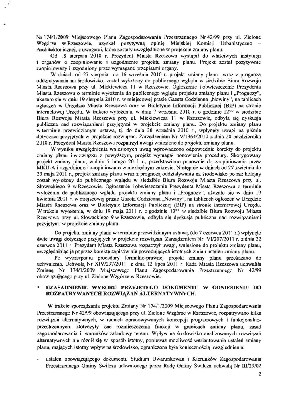 Nr 174flJ2009 Miejscowego Planu Zagospodarowania Przestrzennego Nr 42/99 przy ul.