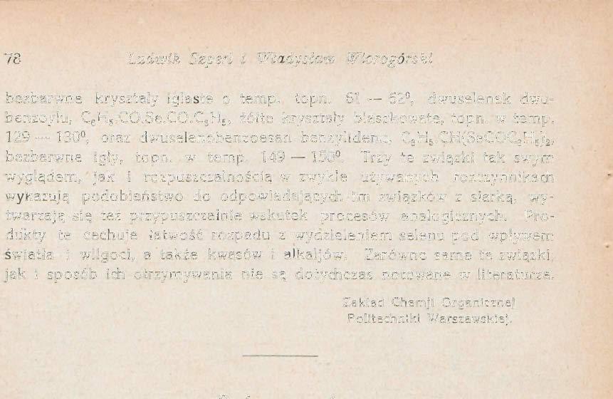 78 Ludwik Szperl i Władysław Wiorogórski bezbarwne kryształy iglaste o temp. topn.