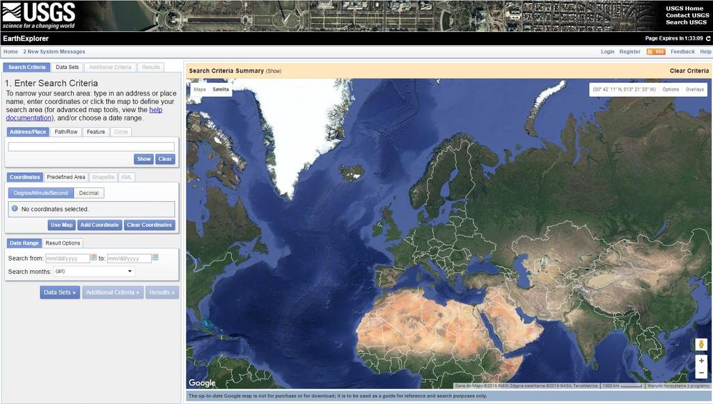 Earth Explrer Earth Explrer jest wyszukiwarką stwrzną przez USGS (United States Gelgical Survey) przeznaczną d wyszukiwania i pbierania zdjęć satelitarnych, ltniczych raz różnych prduktów