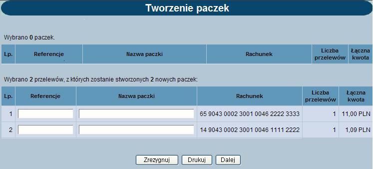 Rozdział 7 Przelewy 7.8.1. Tworzenie paczek dokumentów W sytuacji, gdy z danego rachunku wysyłanych jest kilka przelewów opcja ta pozwala na utworzenie paczek dokumentów.