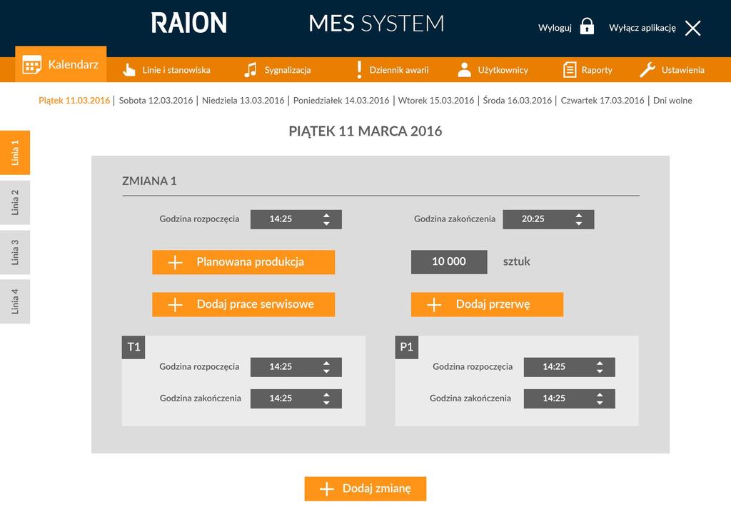 Plan pracy System automatycznie generuje plany pracy na podstawie integracji z nadrzędnymi systemami modułu produkcji / ERP lub można plany wprowadzać ręcznie