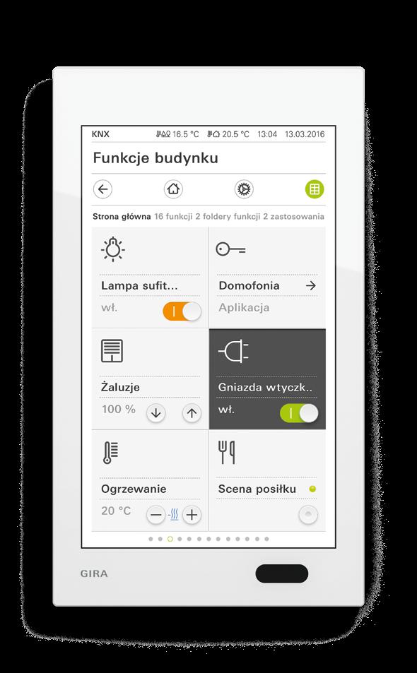 Jasny, intuicyjny, przejrzysty Interfejs Gira: Zaprojektowany całkowicie od nowa, intuicyjny interfejs użytkownika Gira sprawia, że obsługa technicznego wyposażenia budynku i systemu domofonowego jak