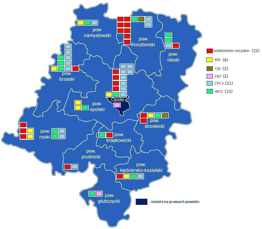 79 Mapa 20. Podmioty ekonomii społecznej w woj. opolskim w 2013 r. (bez fundacji i stowarzyszeń) Źródło: opracowanie własne OIS ROPS w Opolu W związku z powstaniem w woj.