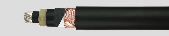 NA2XS(F)2Y 6/10 kv, 12/20 kv, 18/30 kv, przewód Al, izolowany XLPE, jednożyłowy, ekranowany, podłużnie uszczelniony, płaszcz PE x przekrój mm² Maksymalne napięcie pracy Napięcie nominalne w kv