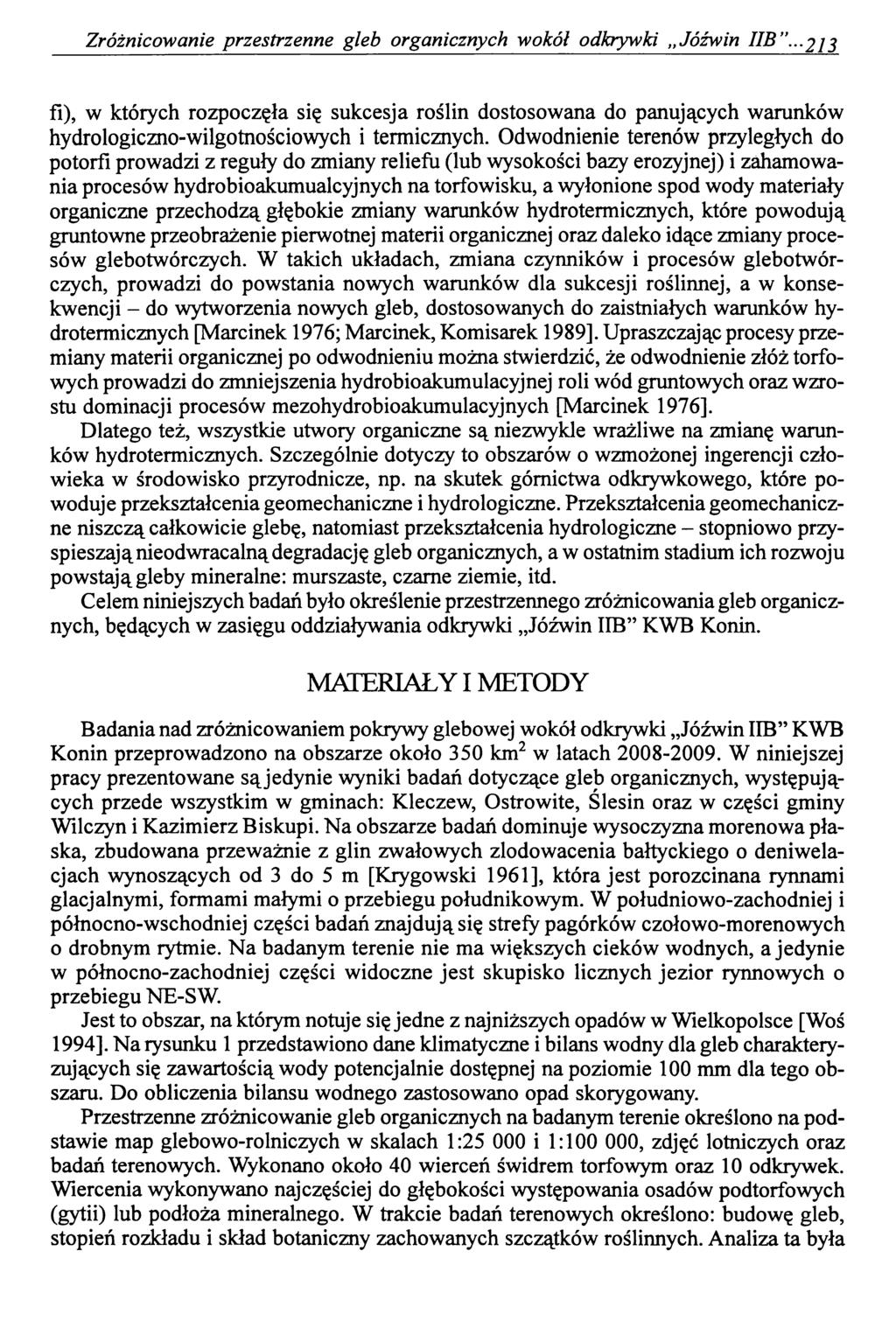 Zróżnicowanie przestrzenne gleb organicznych wokół odkrywki Jóźwin IIB.