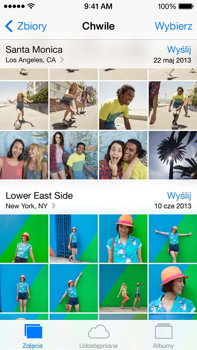 80); zdjęcia i wideo synchronizowane z komputerem (zobacz: Synchronizowanie z itunes na stronie 20). Stuknij, aby wyświetlić na pełnym ekranie. Wyświetlanie własnych zdjęć i wideo: Stuknij w Zdjęcia.