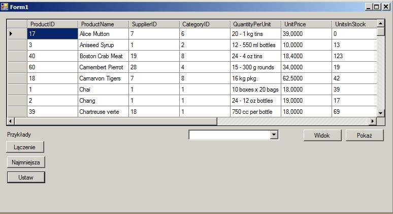 3. Ustawienie rekordów względem danej kolumny (rosnąco/malejąco) Celem będzie posortowanie tabeli wzgl danej kolumny. Do przykładu posłużę się tabelą Products.