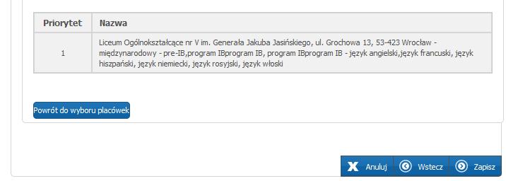 UWAGA! Jeżeli zaistnieje konieczność zmiany wprowadzonych danych, proszę skorzystać z przycisku Powrót do.