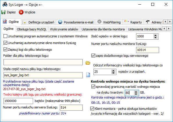 Konfiguracja i uruchomienie Konfigurację programu SysLoger przeprowadza się po wybraniu menu Opcje z monitora sys_loger.