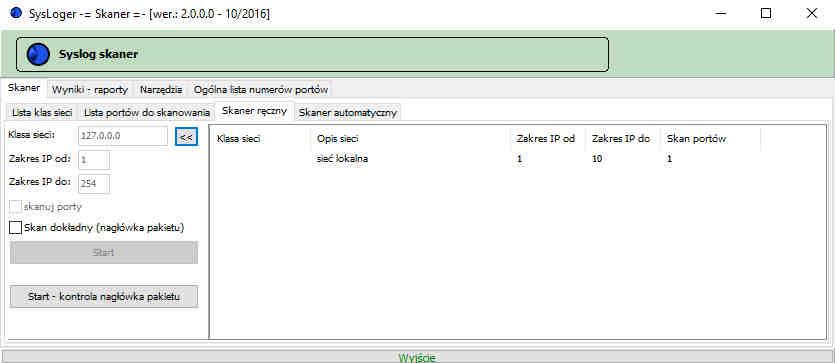 Skaner automatyczny przeprowadza skanowanie wszystkich wskazanych klas sieci oraz