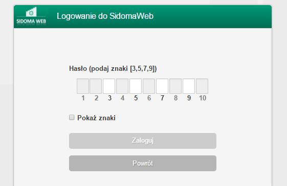 Następnie wpisz wybrane elementy hasła, Kliknij