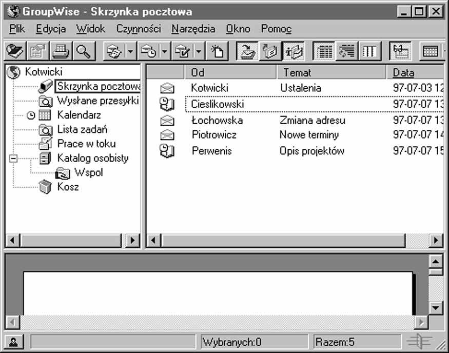 Znaczenie okna g ównego "Okno g wne" stanowi baz«dla programu GroupWise.