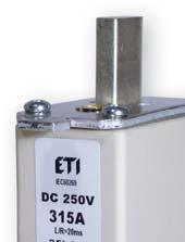 DC Wkładki topikowe WT/NH DC do zabezpieczania obwodów prądu stałego - 50V DC Dane techniczne Napięcie znamionowe 50 V DC (L/R = 0
