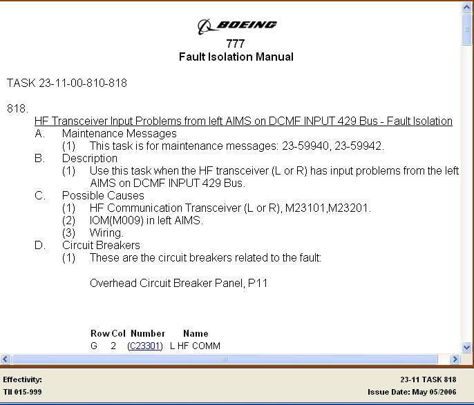 Manufacturer s Documentation Aircraft Maintenance FIM : Fault Isolation manual / TSM :