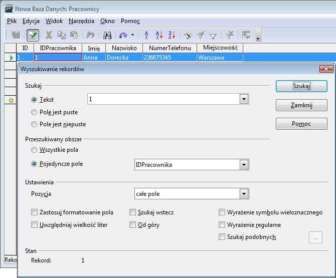 Rysunek 5.9. Wyszukiwanie rekordów w tabeli bazy danych 5.3.2.