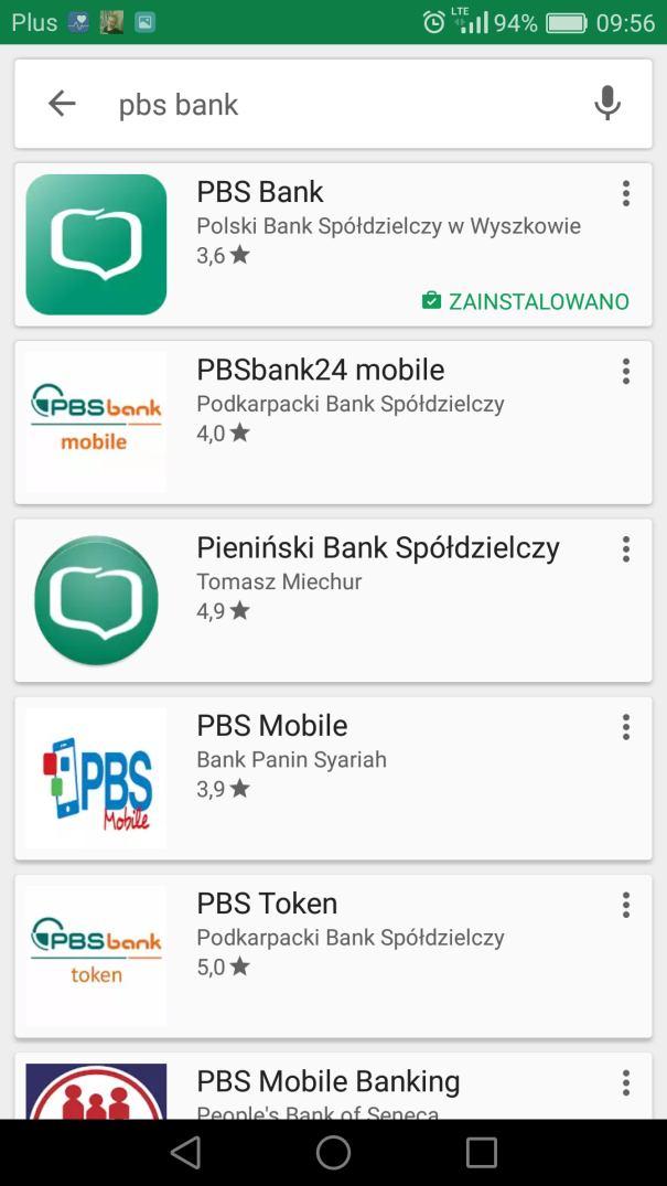 POBIERANIE APLIKACJI MOBILNEJ PBS BANK Aplikacja Mobilna PBS Bank dostępna jest w programie Sklep Play (system