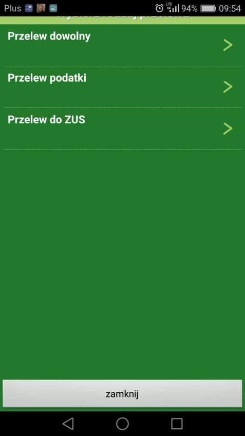 Po wybraniu przelewu jednorazowego należy wybrać rodzaj przelewu (przelew dowolny, podatki lub ZUS) oraz uzupełnić dane