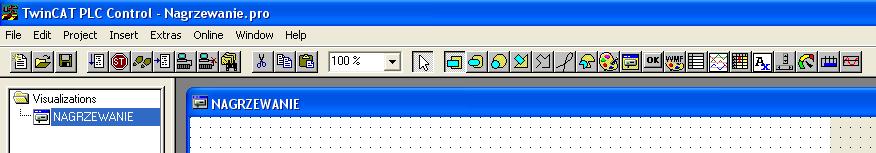 Okno edytora graficznego Ikony po prawej stronie paska narzędziowego służą do tworzenia elementów graficznych, począwszy od prostokątów i elipsy, a kończąc na bargrafie i histogramie.
