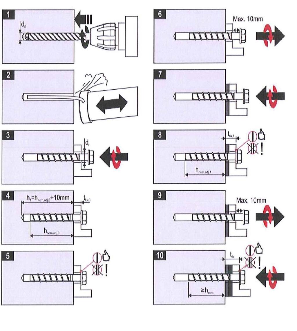Strona 11 europejskiej oceny technicznej Instrukcja montażu do regulacji Kotwa może być regulowana maksymalnie dwa razy, przy czym kotwę można odkręcić z powrotem co najwyżej 10 mm.