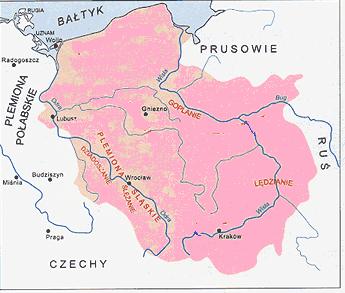 Zadanie 4 (0-4p.) Wpisz we właściwe miejsca na mapie nazwy plemion: Polanie, Wiślanie, Mazowszanie, Pomorzanie Zadanie 5 (0-3p.) Wyjaśnij pojęcia : A. postrzyżyny -...... B. wiec - C. gród -.