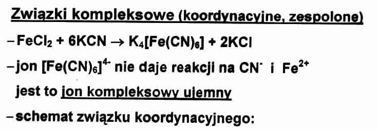 Kompleksy a) Sole podwójne a związki kompleksowe b) Stałe (nie)trwałości kompleksów c) Ogólna budowa związków kompleksowych rozszczepienie energii orbitali d w kompleksach szereg spektrochemiczny