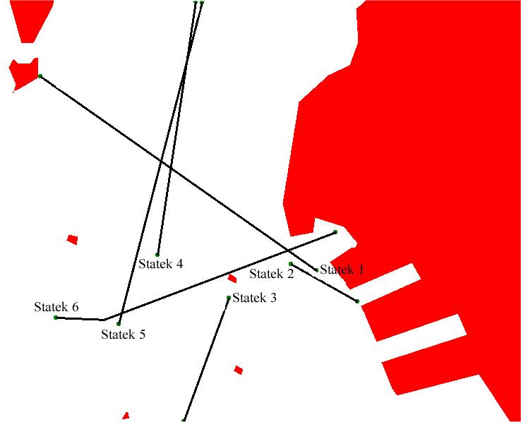 Rysunek 59 Scenariusz testowy VIII: obszar morski w okolicach miasta Laem Chabang (Tajlandia) i odczyt z systemu AIS dla dnia 28.04.