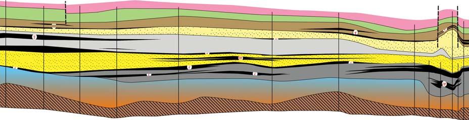Ryc. 5. Przekrój geologiczny przez z³o a wêgla brunatnego Góra, Poniec-Krobia i Oczkowice (wg Urbañskiego, 2010; zmienione); lokalizacja linii przekrojowej na ryc. 4 Fig. 5. Geological cross-section through the Góra, Poniec-Krobia and Oczkowice lignite deposits (after Urbañski, 2010; modified); for location of the cross-section line see Fig.