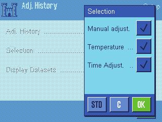 Nastawy systemu 32 5.3 Nastawy dla kalibracji i testów W menu Adjust/Test dokonać można wszystkich nastaw związanych z kalibracją wagi.
