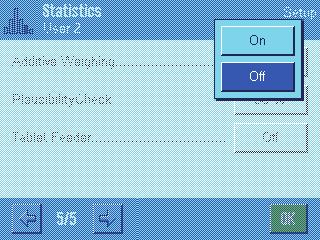 Aplikacja Statystyka 80 8.3.6 Aktywacja trybu addytywnego W menu Additive Weighing, które dostępne jest tylko w aplikacji Statystyka można włączyć lub wyłączyć addytywny tryb ważenia.