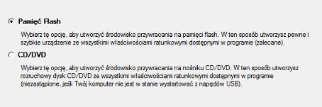 14 Utworzyć z dysku głównego środowisko ratunkowe Linux / DOS lub WinPE na dysku CD/DVD lub pamięci USB. Poniżej zostało opisane, w jaki sposób utworzyć środowisko ratunkowe oparte na WinPE 3.