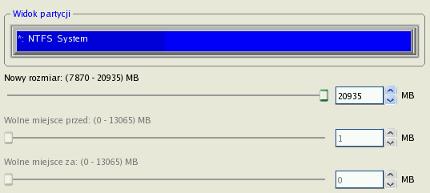 Na stronie Początek i rozmiar partycji możliwe jest zmodyfikowanie rozmiaru partycji i jej lokalizacji,