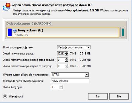 97 6. Następnie utwórz nową partycję do instalacji systemu Windows XP.