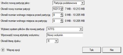 Na kolejnej stronie możesz określić system plików oraz wiele dodatkowych parametrów.