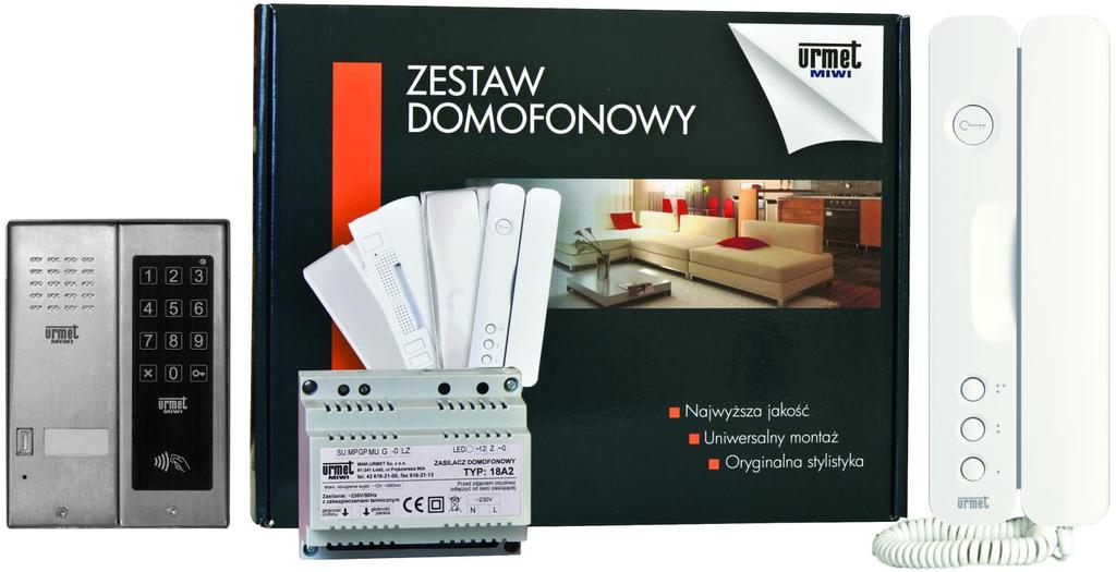 ZESTAW DOMOFONOWY ANALOGOWY JEDNO LUB DWURODZINNY Z PANELEM MIWUS ZINTEGROWANYM Z DOTYKOWYM ZAMKIEM