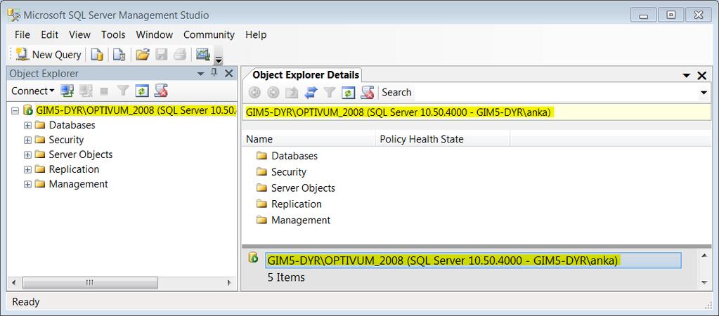 Kadry/ Płace Optivum. Jak przenieść dane na nowy komputer? 5/11 4. Zamknij program Microsoft SQL Server Management Studio.