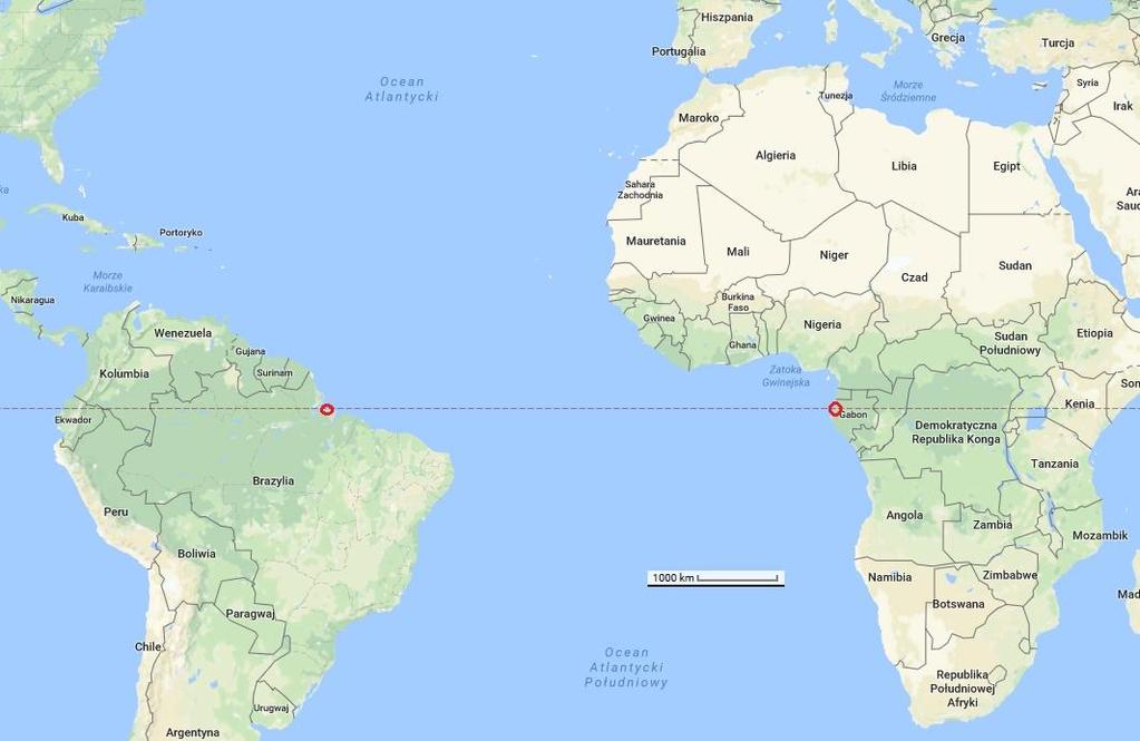 3. Libreville w Gabonie znajduje się w odległości 6455 km od Belem w Brazylii.